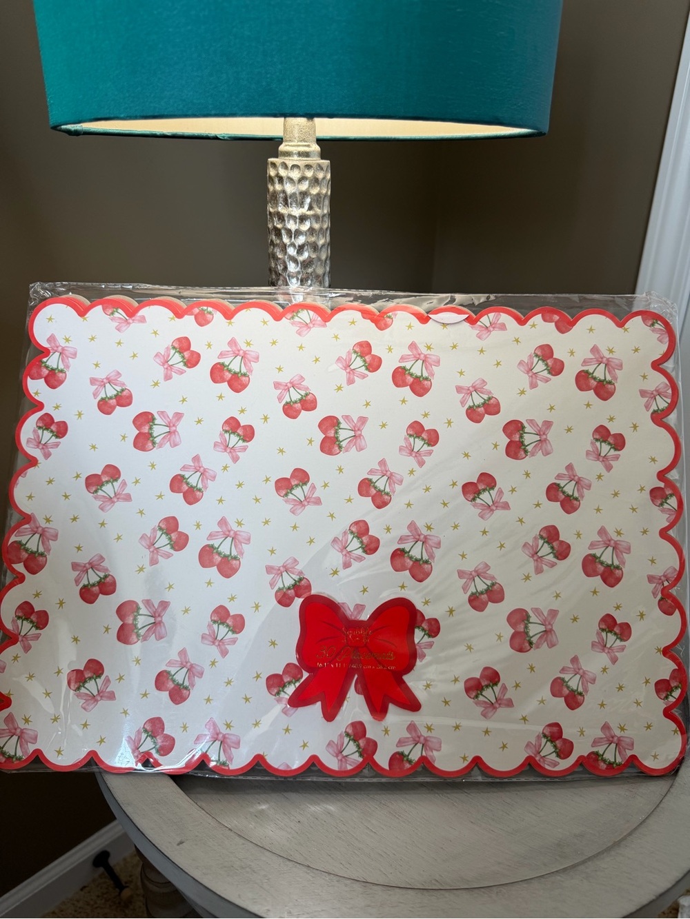Cherry Bow Paper Placemats - set of 30. NEW